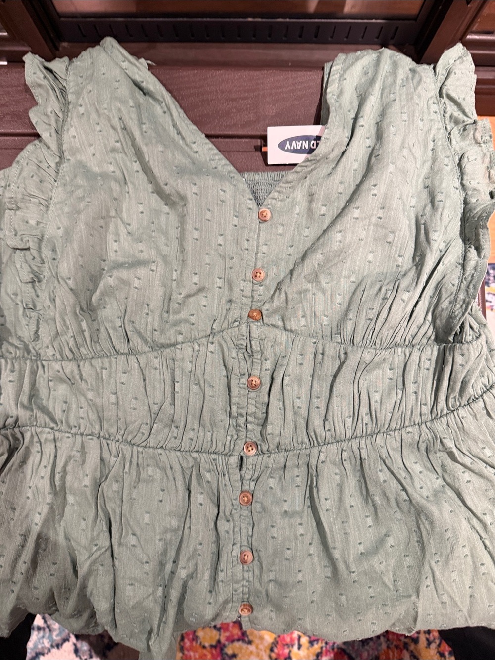 Old Navy Light Sage Green Button-Front Ruffle Tiered Top